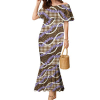 Brown Hawaii Palaka Honohono Pikake Family Matching Mermaid Dress and Hawaiian Shirt Hawaiian Orchid Lei Polynesian Pattern - Polynesian Pride