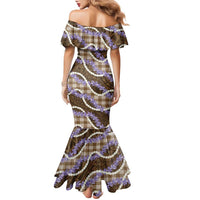 Brown Hawaii Palaka Honohono Pikake Family Matching Mermaid Dress and Hawaiian Shirt Hawaiian Orchid Lei Polynesian Pattern - Polynesian Pride