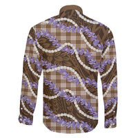 Brown Hawaii Palaka Honohono Pikake Family Matching Off The Shoulder Long Sleeve Dress and Hawaiian Shirt Hawaiian Orchid Lei Polynesian Pattern - Polynesian Pride