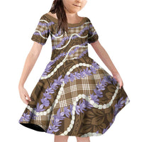 Brown Hawaii Palaka Honohono Pikake Family Matching Off Shoulder Short Dress and Hawaiian Shirt Hawaiian Orchid Lei Polynesian Pattern - Polynesian Pride