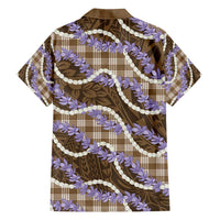 Brown Hawaii Palaka Honohono Pikake Family Matching Off Shoulder Short Dress and Hawaiian Shirt Hawaiian Orchid Lei Polynesian Pattern - Polynesian Pride