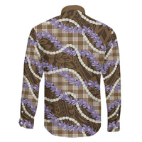 Brown Hawaii Palaka Honohono Pikake Family Matching Puletasi and Hawaiian Shirt Hawaiian Orchid Lei Polynesian Pattern - Polynesian Pride