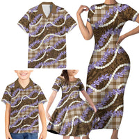 Brown Hawaii Palaka Honohono Pikake Family Matching Short Sleeve Bodycon Dress and Hawaiian Shirt Hawaiian Orchid Lei Polynesian Pattern - Polynesian Pride