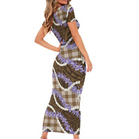 Brown Hawaii Palaka Honohono Pikake Family Matching Short Sleeve Bodycon Dress and Hawaiian Shirt Hawaiian Orchid Lei Polynesian Pattern - Polynesian Pride
