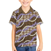 Brown Hawaii Palaka Honohono Pikake Family Matching Short Sleeve Bodycon Dress and Hawaiian Shirt Hawaiian Orchid Lei Polynesian Pattern - Polynesian Pride