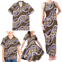 Brown Hawaii Palaka Honohono Pikake Family Matching Tank Maxi Dress and Hawaiian Shirt Hawaiian Orchid Lei Polynesian Pattern - Polynesian Pride