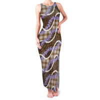 Brown Hawaii Palaka Honohono Pikake Family Matching Tank Maxi Dress and Hawaiian Shirt Hawaiian Orchid Lei Polynesian Pattern - Polynesian Pride