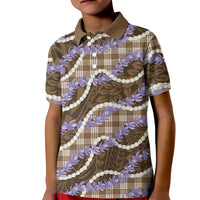 Brown Hawaii Palaka Honohono Pikake Kid Polo Shirt Hawaiian Orchid Lei Polynesian Pattern LT14 Kid Brown - Polynesian Pride