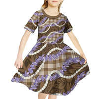 Brown Hawaii Palaka Honohono Pikake Kid Short Sleeve Dress Hawaiian Orchid Lei Polynesian Pattern LT14 - Polynesian Pride