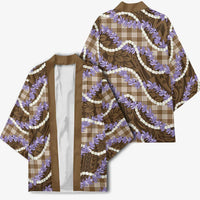 Brown Hawaii Palaka Honohono Pikake Kimono Hawaiian Orchid Lei Polynesian Pattern - Polynesian Pride