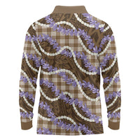 Brown Hawaii Palaka Honohono Pikake Long Sleeve Polo Shirt Hawaiian Orchid Lei Polynesian Pattern - Polynesian Pride