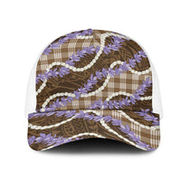 Brown Hawaii Palaka Honohono Pikake Mesh Trucker Cap Hawaiian Orchid Lei Polynesian Pattern LT14 One Size White Brown - Polynesian Pride