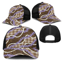 Brown Hawaii Palaka Honohono Pikake Mesh Trucker Cap Hawaiian Orchid Lei Polynesian Pattern LT14 - Polynesian Pride