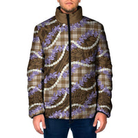 Brown Hawaii Palaka Honohono Pikake Padded Jacket Hawaiian Orchid Lei Polynesian Pattern - Polynesian Pride