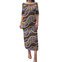 Brown Hawaii Palaka Honohono Pikake Puletasi Hawaiian Orchid Lei Polynesian Pattern LT14 Long Dress Brown - Polynesian Pride