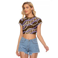 Brown Hawaii Palaka Honohono Pikake Raglan Cropped T Shirt Hawaiian Orchid Lei Polynesian Pattern LT14 Female Brown - Polynesian Pride