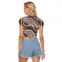 Brown Hawaii Palaka Honohono Pikake Raglan Cropped T Shirt Hawaiian Orchid Lei Polynesian Pattern LT14 - Polynesian Pride