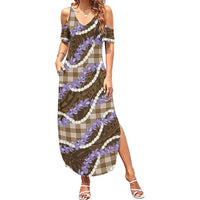 Brown Hawaii Palaka Honohono Pikake Summer Maxi Dress Hawaiian Orchid Lei Polynesian Pattern LT14 Women Brown - Polynesian Pride