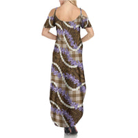 Brown Hawaii Palaka Honohono Pikake Summer Maxi Dress Hawaiian Orchid Lei Polynesian Pattern LT14 - Polynesian Pride