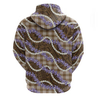 Brown Hawaii Palaka Honohono Pikake Zip Hoodie Hawaiian Orchid Lei Polynesian Pattern - Polynesian Pride