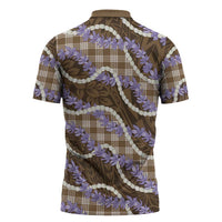 Brown Hawaii Palaka Honohono Pikake Zipper Polo Shirt Hawaiian Orchid Lei Polynesian Pattern LT14 - Polynesian Pride