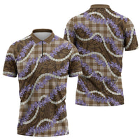 Brown Hawaii Palaka Honohono Pikake Zipper Polo Shirt Hawaiian Orchid Lei Polynesian Pattern LT14 - Polynesian Pride