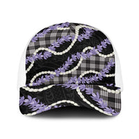 Black Hawaii Palaka Honohono Pikake Baseball Net Cap Hawaiian Orchid Lei Polynesian Pattern LT14 One Size White Black - Polynesian Pride