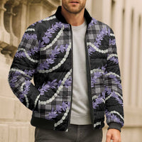 Black Hawaii Palaka Honohono Pikake Bomber Puffer Jacket Hawaiian Orchid Lei Polynesian Pattern - Polynesian Pride