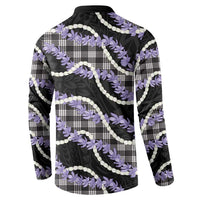 Black Hawaii Palaka Honohono Pikake Button Sweatshirt Hawaiian Orchid Lei Polynesian Pattern - Polynesian Pride