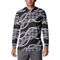 Black Hawaii Palaka Honohono Pikake Button Sweatshirt Hawaiian Orchid Lei Polynesian Pattern - Polynesian Pride