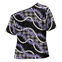 Black Hawaii Palaka Honohono Pikake Cross Shoulder Shirt Hawaiian Orchid Lei Polynesian Pattern LT14 - Polynesian Pride