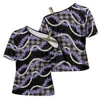 Black Hawaii Palaka Honohono Pikake Cross Shoulder Shirt Hawaiian Orchid Lei Polynesian Pattern LT14 - Polynesian Pride