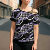 Black Hawaii Palaka Honohono Pikake Cross Shoulder Shirt Hawaiian Orchid Lei Polynesian Pattern LT14 - Polynesian Pride