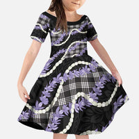 Black Hawaii Palaka Honohono Pikake Family Matching Off The Shoulder Long Sleeve Dress and Hawaiian Shirt Hawaiian Orchid Lei Polynesian Pattern - Polynesian Pride