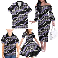 Black Hawaii Palaka Honohono Pikake Family Matching Off The Shoulder Long Sleeve Dress and Hawaiian Shirt Hawaiian Orchid Lei Polynesian Pattern - Polynesian Pride