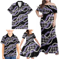 Black Hawaii Palaka Honohono Pikake Family Matching Off Shoulder Maxi Dress and Hawaiian Shirt Hawaiian Orchid Lei Polynesian Pattern LT14 - Polynesian Pride