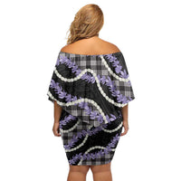 Black Hawaii Palaka Honohono Pikake Family Matching Off Shoulder Short Dress and Hawaiian Shirt Hawaiian Orchid Lei Polynesian Pattern - Polynesian Pride