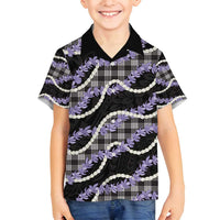 Black Hawaii Palaka Honohono Pikake Family Matching Off Shoulder Short Dress and Hawaiian Shirt Hawaiian Orchid Lei Polynesian Pattern - Polynesian Pride