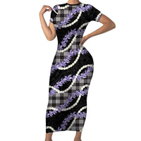Black Hawaii Palaka Honohono Pikake Family Matching Short Sleeve Bodycon Dress and Hawaiian Shirt Hawaiian Orchid Lei Polynesian Pattern - Polynesian Pride