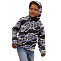 Black Hawaii Palaka Honohono Pikake Kid Hoodie Hawaiian Orchid Lei Polynesian Pattern - Polynesian Pride