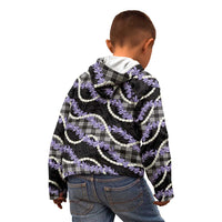 Black Hawaii Palaka Honohono Pikake Kid Hoodie Hawaiian Orchid Lei Polynesian Pattern - Polynesian Pride
