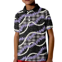 Black Hawaii Palaka Honohono Pikake Kid Polo Shirt Hawaiian Orchid Lei Polynesian Pattern - Polynesian Pride
