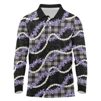 Black Hawaii Palaka Honohono Pikake Long Sleeve Polo Shirt Hawaiian Orchid Lei Polynesian Pattern - Polynesian Pride