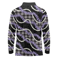 Black Hawaii Palaka Honohono Pikake Long Sleeve Polo Shirt Hawaiian Orchid Lei Polynesian Pattern - Polynesian Pride