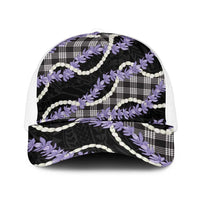 Black Hawaii Palaka Honohono Pikake Mesh Trucker Cap Hawaiian Orchid Lei Polynesian Pattern LT14 One Size White Black - Polynesian Pride