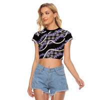 Black Hawaii Palaka Honohono Pikake Raglan Cropped T Shirt Hawaiian Orchid Lei Polynesian Pattern LT14 Female Black - Polynesian Pride