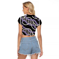 Black Hawaii Palaka Honohono Pikake Raglan Cropped T Shirt Hawaiian Orchid Lei Polynesian Pattern LT14 - Polynesian Pride