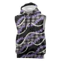 Black Hawaii Palaka Honohono Pikake Sleeveless Hoodie Hawaiian Orchid Lei Polynesian Pattern - Polynesian Pride
