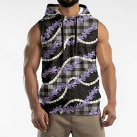 Black Hawaii Palaka Honohono Pikake Sleeveless Hoodie Hawaiian Orchid Lei Polynesian Pattern - Polynesian Pride