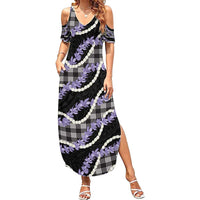 Black Hawaii Palaka Honohono Pikake Summer Maxi Dress Hawaiian Orchid Lei Polynesian Pattern LT14 Women Black - Polynesian Pride